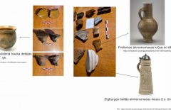Atradumu vidū ir māla trijkāju vārāmā trauka fragmenti ar dzeltenu glazūru iekšpusē, kā arī no vācu zemēm ievestu akmensmasas trauku lauskas. Tās saistāmas ar Zīgburgas baltās akmensmasas kausiem un Ķelnes-Frehenas apkārtnes brūni sālsglazētajām krūkām